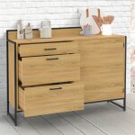 Idmarket buffet bas casserolier de cuisine 120 cm detroit plan de travail h. 83 cm 1 porte + 3 tiroirs ...