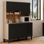 Idmarket buffet de cuisine casserolier 140 cm cina 5 portes + 3 tiroirs faon htre et noir