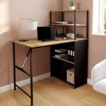 Idmarket bureau bibliothque pliable ray plateau rabattable bois faon htre et noir