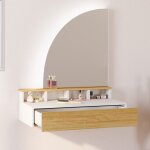 Idmarket coiffeuse suspendue zelia miroir led avec 4 niches 1 tiroir bois et blanc