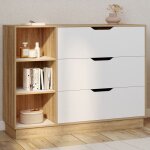 Idmarket commode 3 tiroirs et 3 niches oxana htre et blanc