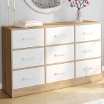 Idmarket commode 9 tiroirs en tissu uppah 113 cm meuble de rangement bois faon htre et blanc