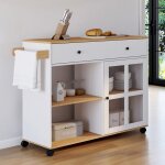 Idmarket desserte de cuisine achille xxl avec �tag�re et placard vitr� bois et blanc l. 100 cm