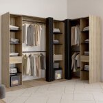 Idmarket dressing extensible dangle marlon 230 x 140 x 180 cm cm htre avec penderies + tagres + rideaux ...