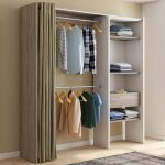 Idmarket dressing extensible marty 120 / 170 x 50 x 180 cm blanc avec tagres htre + double penderie ...