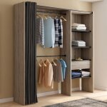 Idmarket dressing extensible marty 120 / 170 x 50 x 180 cm htre avec tagres + double penderie + rideau ...