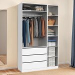 Idmarket dressing modulable taylor 120 x 55 x 200 cm 2 modules avec penderie + �tag�res + tiroirs blanc ...