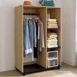 Idmarket dressing penderie rachel 80 x 40 x 120 cm � roulettes h�tre et noir