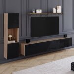 Idmarket ensemble meuble tv 180 cm avec colonne et tagre elio bois et noir