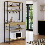 Idmarket etagère de cuisine 80 cm detroit avec tiroir et crochets design industriel Idmarket etagère de cuisine 80 cm detroit avec tiroir et crochets design industriel