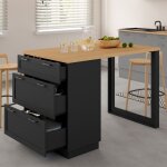 Idmarket ilot central mange - debout 4 personnes vito 130 cm casserolier 3 tiroirs noir et plateau bois ...
