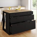 Idmarket ilot central mange - debout orso 120 cm casserolier 6 tiroirs noir et plateau bois