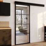 Idmarket kit porte coulissante vitr�e verre tremp� 83 cm en m�tal + mdf avec rail et fixations