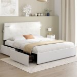 Idmarket lit double mael 140 x 190 cm avec t�te de lit capitonn�e pvc blanc liseuses int�gr�es et sommier ...