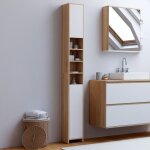 Idmarket meuble colonne salle de bain tomi 2 portes 4 niches fa�on h�tre et blanc
