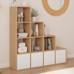 Idmarket meuble de rangement en escalier lorys 4 niveaux bois et blanc avec 4 tiroirs en tissu
