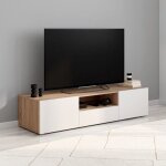 Idmarket meuble tv 140 cm eli bois fa�on h�tre portes blanches