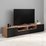 Idmarket meuble tv 180 cm eli bois fa�on h�tre portes noires