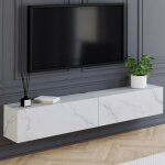 Idmarket meuble tv 180 cm suspendu elio 2 portes bois effet marbre