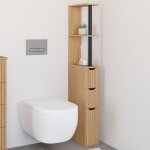 Idmarket meuble wc �tag�re bois juliette 3 portes lattes tasseau bois coloris ch�ne