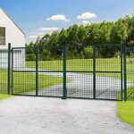 Idmarket portillon de jardin double porte 315 x 150 cm en acier vert avec serrure et poign�e