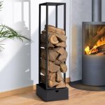 Idmarket range bches vertical acier noir h. 125 cm avec tiroir pour chemine