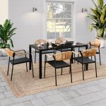 Idmarket salon de jardin madeira table 150 cm et 6 chaises cordage et textil�ne noir et rotin clair