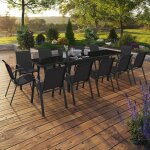Idmarket salon de jardin madrid table extensible 135 - 270 cm et 12 chaises empilables noir