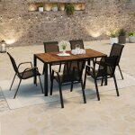 Idmarket salon de jardin noumea table 150 cm plateau verre tremp� effet bois et 6 chaises empilables ...