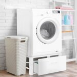 Idmarket support pour machine � laver 63 x 54 cm socle r�hausseur en m�tal avec tiroir