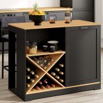 Idmarket table de bar lot vito 113 cm avec range bouteilles bois noir et plateau faon htre