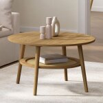 Idmarket table basse 70 cm hanae ronde bois fa�on h�tre et plateau effet naturel cannage