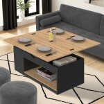 Idmarket table basse rectangulaire relevable convertible en table  manger elea bois noir et faon htre ...