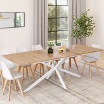 Table � manger rectangle extensible - idmarket - alix - bois et blanc - 8 - 12 personnes - 200 - 240 ...