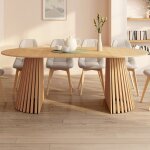 Idmarket table � manger extensible ronde carmen 4 - 10 personnes pied bois en lattes et plateau bois ...