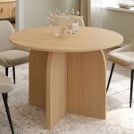 Idmarket table � manger fixe japandi ronde edith 6 personnes bois effet h�tre 110 cm