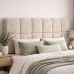 Idmarket t�te de lit suspendue matelass�e nuage velours beige 160 cm