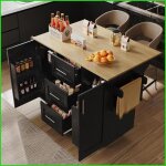 �le de cuisine mobile - cloisons ajustables &amp plateau rabattable - noir