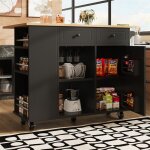 Ilot central cuisine avec rangement et plan de travail amovibles buffet �tag�re � snacks et porte - verres ...
