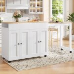 Ilot central desserte de cuisine table de bar extensible avec 6 surfaces de rangement blanc 118 - 1805094 ...