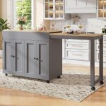 Ilot central desserte de cuisine table de bar extensible avec 6 surfaces de rangement gris118 - 1805094 ...