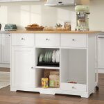 �lot cuisine mobile blanc 120x70x90 cm - chariot de service avec tiroir et gamelle / coin repas pour ...