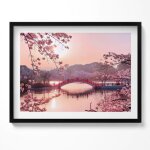 Image pour cadre noir fleurs de cerisier et pont - style japonais 80 x 60 cm? tableau d�coration murale ...