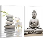 Impression sur m�ditation bouddha statue art moderne d�coration murale salon orchid�e lac zen pierres ...