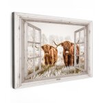 Impression sur toile 120x80 cm - d�coration murale peinture - motif bovins des hautes terres �cossaises ...