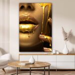 Impression sur toile avec bois cadre 40x60 cm decoratifs muraux chambre tableau salon femme - or - lèvres ... Impression sur toile avec bois cadre 40x60 cm decoratifs muraux chambre tableau salon femme - or - lèvres ...