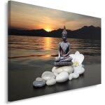 Impression sur toile bouddha pierres fleur orchide lac 70x50 cm 1 pice tableaux photo salon soleil ...