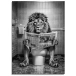 Impressions sur toile lion amusante dcoration murale lion sur toilettes art mural de lion dcoration ...