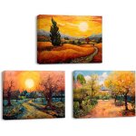 Impression sur toile paysage vue du lever du soleil peinture  l?huile style tableau decoration cadre ...