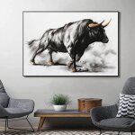 Impression sur toile tableau animal tauromachie noir taureau peintures decoration affiche murale chambre ...